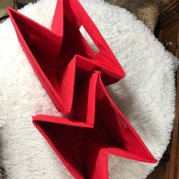 Set of 2 Red Canvas Collapsible Storage Bins - Picture 6 of 8